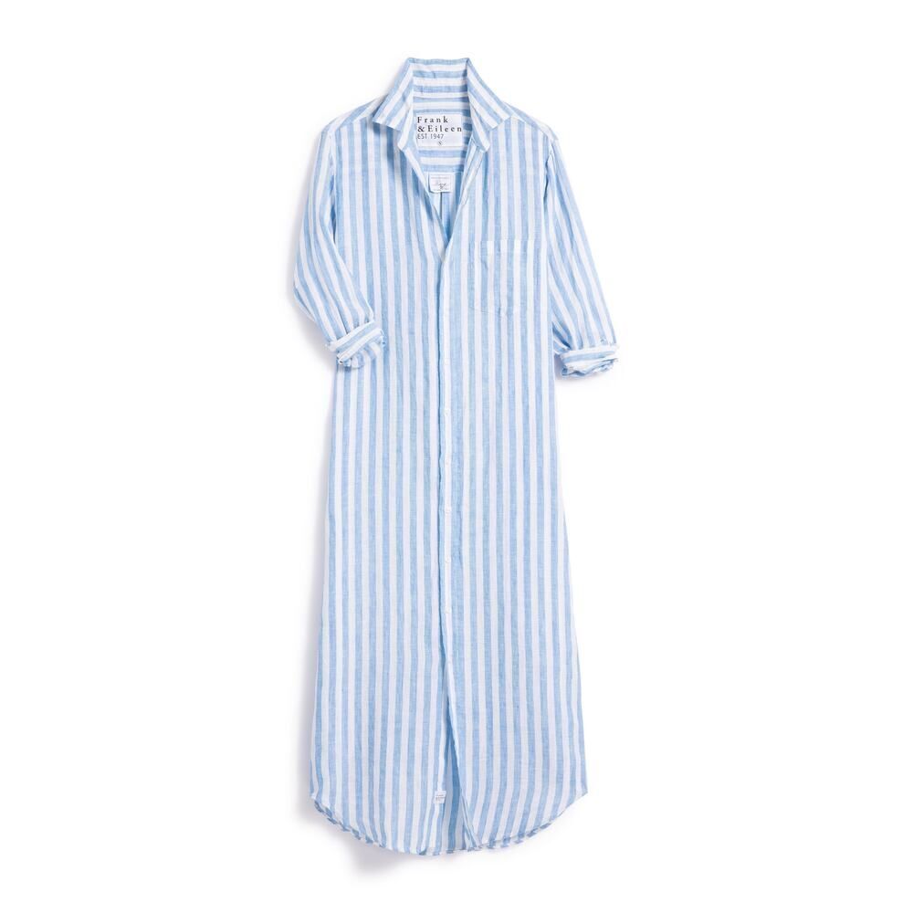 Frank & Eileen RORY dress in Wide White and Blue Stripe in Classic Linen small - Picture 4 of 9